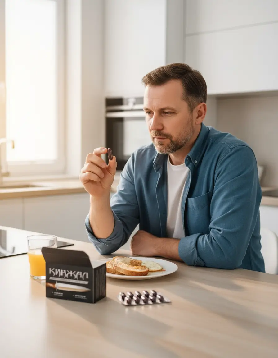 Прием капсулы Кинжал утром во время завтрака